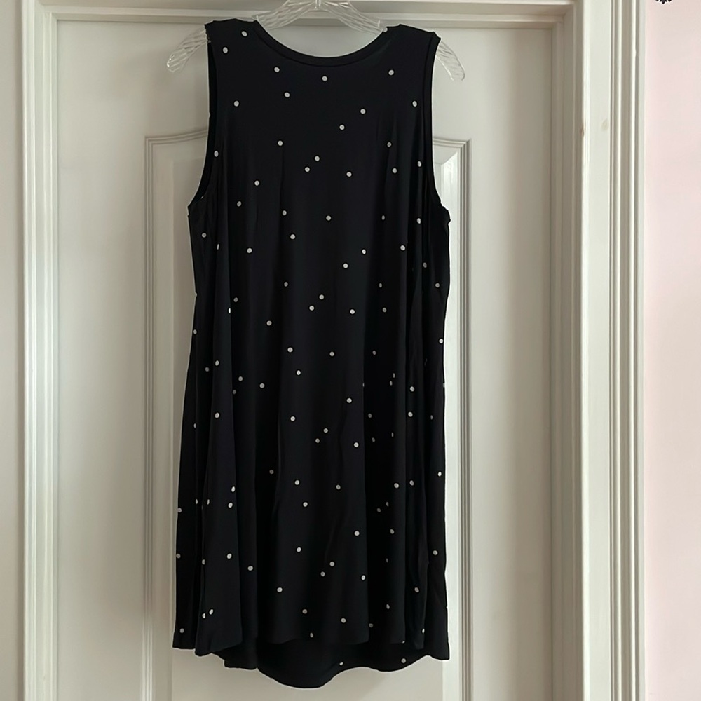 Loft Black polka dot cotton swing dress, size Large petite